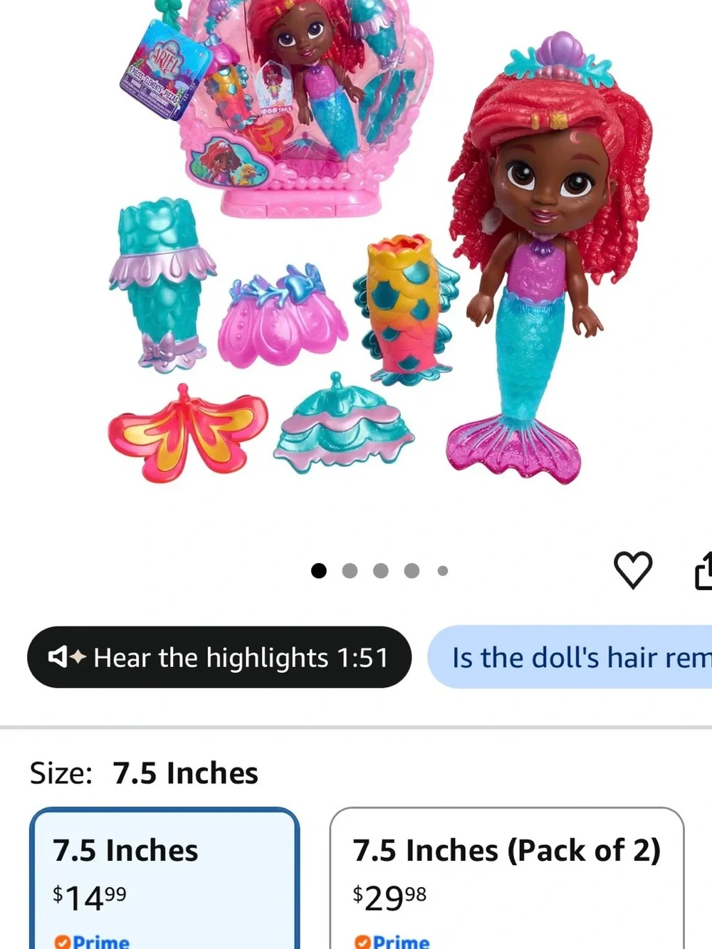 Disney Pink & Teal Mini Mermaid Doll with Colorful Outfit Pieces